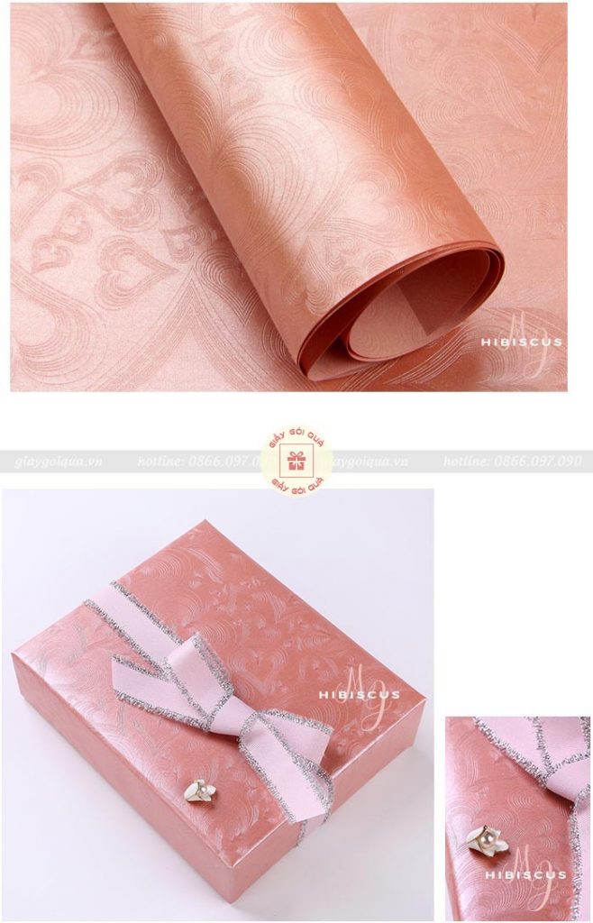 Giấy gói quà Hàn Quốc với hoạt tiết trái tim