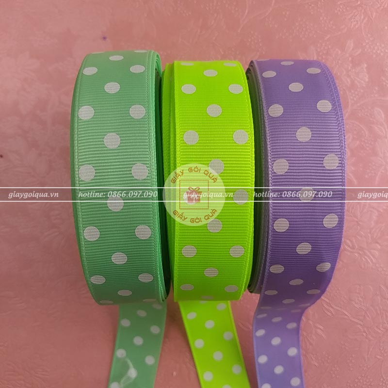 Ruy băng gân 2,5cm chấm bi