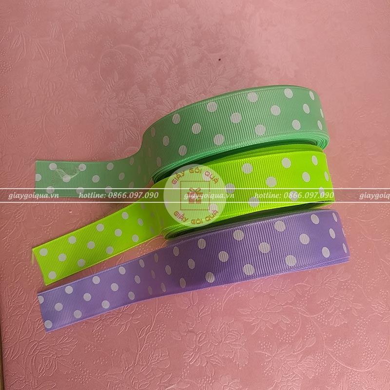 Ruy băng gân 2,5cm chấm bi