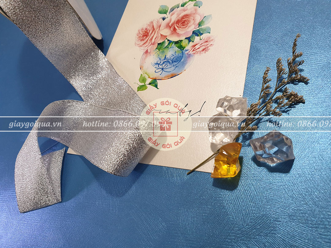 Ruy băng nhũ kim tuyến 4cm màu Bạc