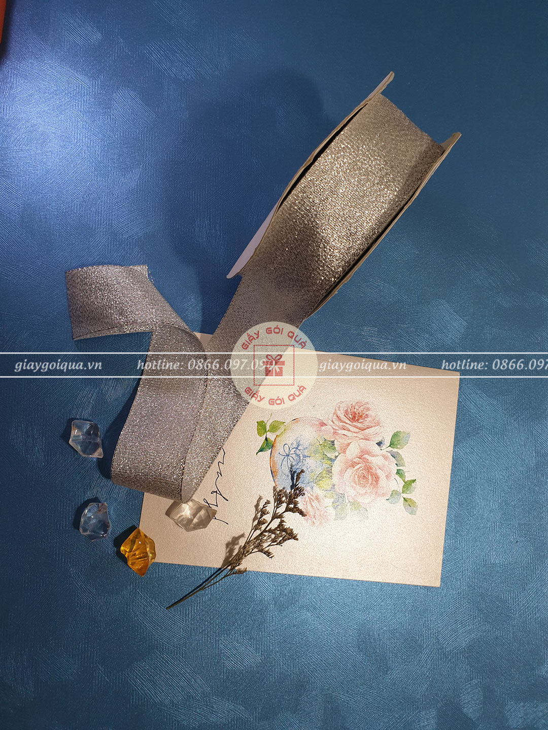 Ruy băng nhũ kim tuyến 4cm màu Bạc