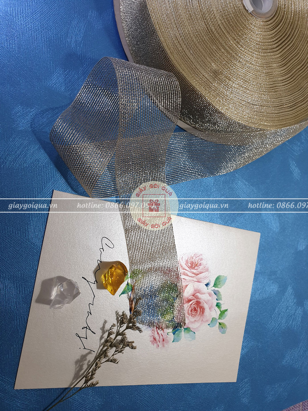 Ruy băng nhũ đồng kim tuyến 4cm