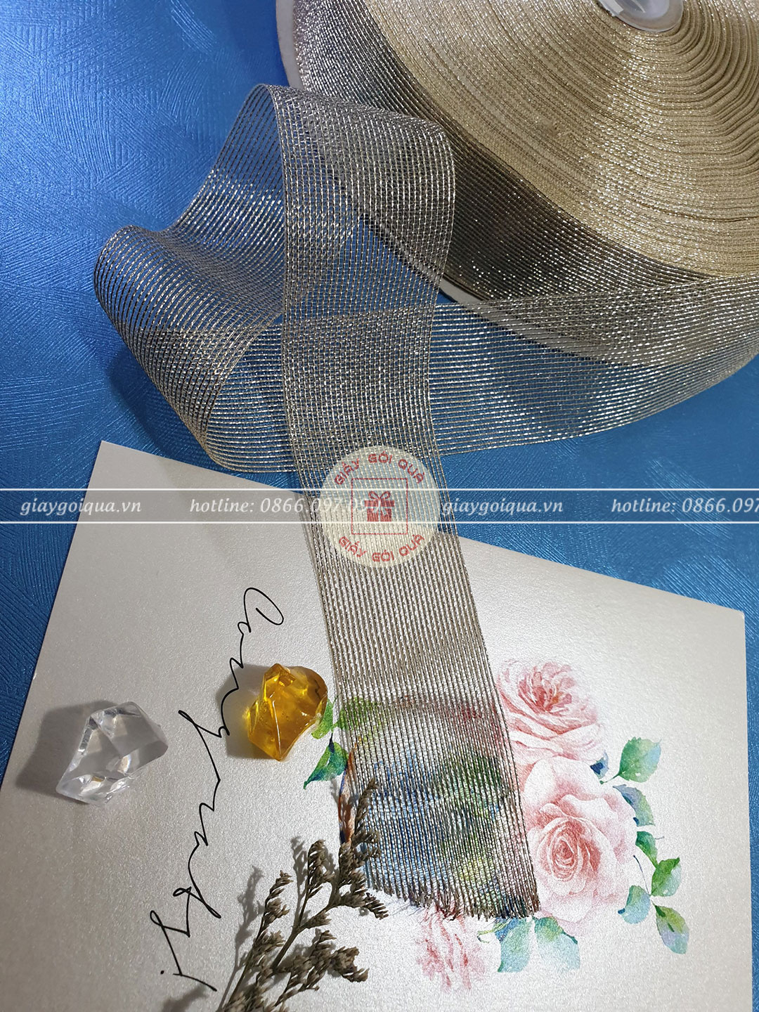 Ruy băng nhũ đồng kim tuyến 4cm