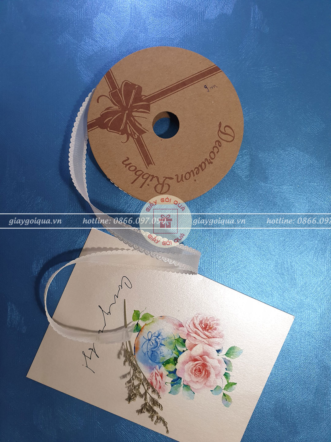 Ruy băng voan thái 1cm màu Kem
