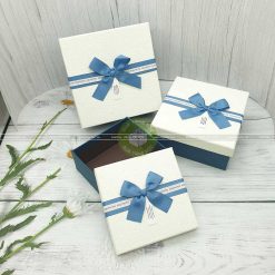 Hộp quà hình vuông trắng xanh 3 loại kích thước 15, 17, 19cm - HQ37