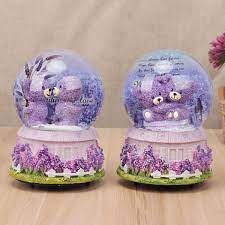 Tặng quả cầu tuyết đôi gấu tím