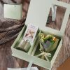 Set quà Tinh dầu thơm và Hoa màu Xanh nhạt [Tặng thiệp + Móc gấu]